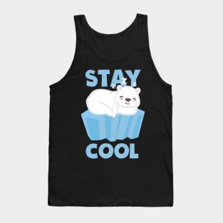 Stay Cool Polar Bear sleeping on an ice cube. Cute kawaii polar bear design Tank Top